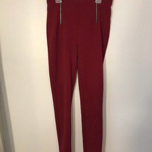 Forever 21 Red Leggings with Exposed Zipper Detail